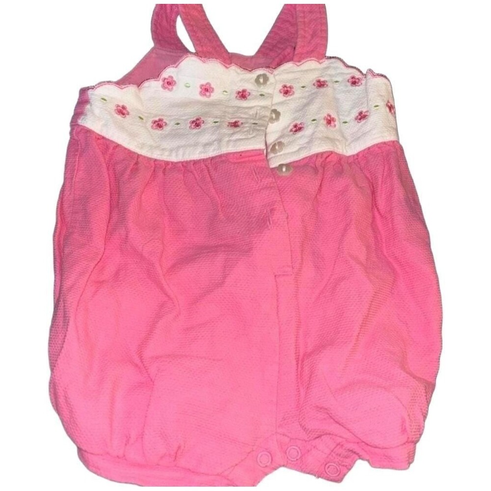 Vintage Buster Brown Pink Floral Embroidered Smocked Bubble Romper